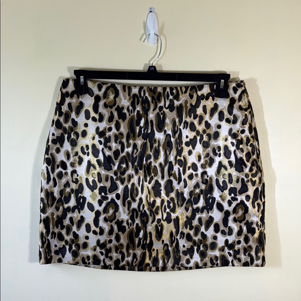 Nine West Skirt Black & Gold Leopard Print Midi in Size XL NWT - Picture 2 of 8